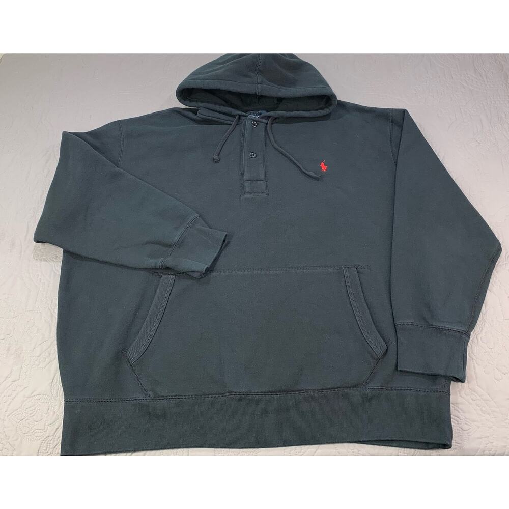 Polo Ralph Lauren Hoodie Sweatshirt Reverse Weave Balck Mens 3XB Big Henley Hood